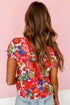 Relaxed Floral Print Split Neck Short Sleeve Top