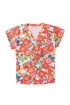 Relaxed Floral Print Split Neck Short Sleeve Top