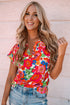 Relaxed Floral Print Split Neck Short Sleeve Top