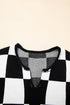 Relaxed Geometric Check Pattern V Neck Sweater