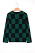 Relaxed Geometric Check Pattern V Neck Sweater
