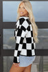 Relaxed Geometric Check Pattern V Neck Sweater