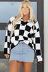 Relaxed Geometric Check Pattern V Neck Sweater
