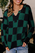 Relaxed Geometric Check Pattern V Neck Sweater