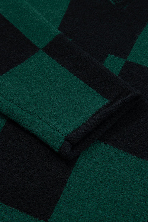 Relaxed Geometric Check Pattern V Neck Sweater