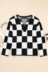Relaxed Geometric Check Pattern V Neck Sweater