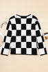 Relaxed Geometric Check Pattern V Neck Sweater