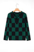 Relaxed Geometric Check Pattern V Neck Sweater