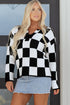 Relaxed Geometric Check Pattern V Neck Sweater