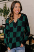 Relaxed Geometric Check Pattern V Neck Sweater