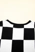 Relaxed Geometric Check Pattern V Neck Sweater
