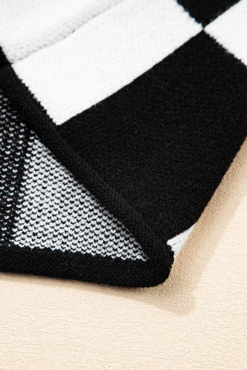 Relaxed Geometric Check Pattern V Neck Sweater
