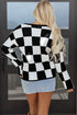 Relaxed Geometric Check Pattern V Neck Sweater