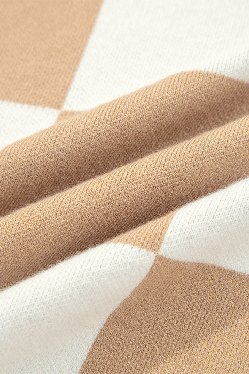 Relaxed Geometric Check Short Sleeve Knit Sweater