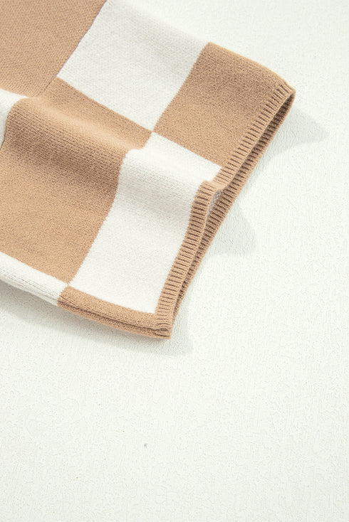 Relaxed Geometric Check Short Sleeve Knit Sweater