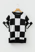 Relaxed Geometric Check Short Sleeve Knit Sweater