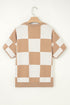 Relaxed Geometric Check Short Sleeve Knit Sweater