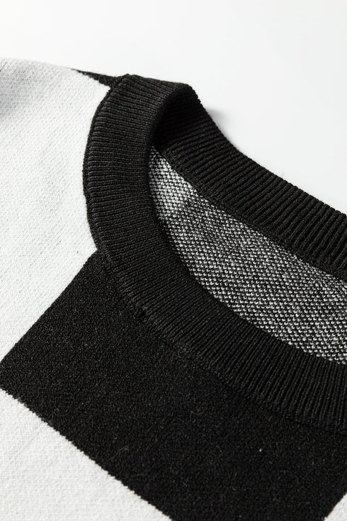 Relaxed Geometric Check Short Sleeve Knit Sweater