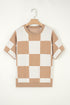 Relaxed Geometric Check Short Sleeve Knit Sweater