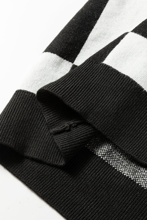 Relaxed Geometric Check Short Sleeve Knit Sweater