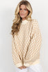 Relaxed Geometric Diamond Pattern Mock Neck Knit Sweater
