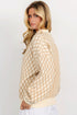 Relaxed Geometric Diamond Pattern Mock Neck Knit Sweater
