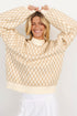 Relaxed Geometric Diamond Pattern Mock Neck Knit Sweater