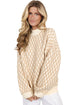 Relaxed Geometric Diamond Pattern Mock Neck Knit Sweater