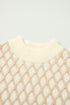 Relaxed Geometric Diamond Pattern Mock Neck Knit Sweater
