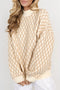 Relaxed Geometric Diamond Pattern Mock Neck Knit Sweater
