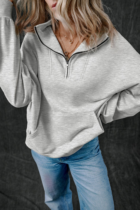 Relaxed Half Zip Kangaroo Pocket Pullover Sweatshirt