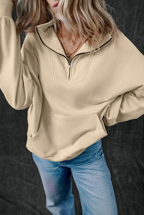 Relaxed Half Zip Kangaroo Pocket Pullover Sweatshirt