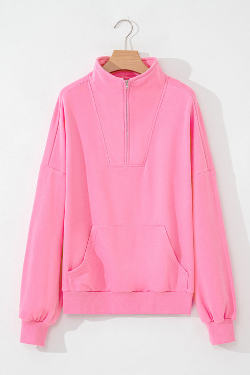 Relaxed Half Zip Kangaroo Pocket Pullover Sweatshirt