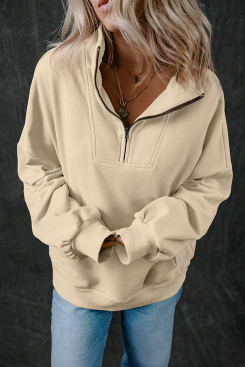 Relaxed Half Zip Kangaroo Pocket Pullover Sweatshirt