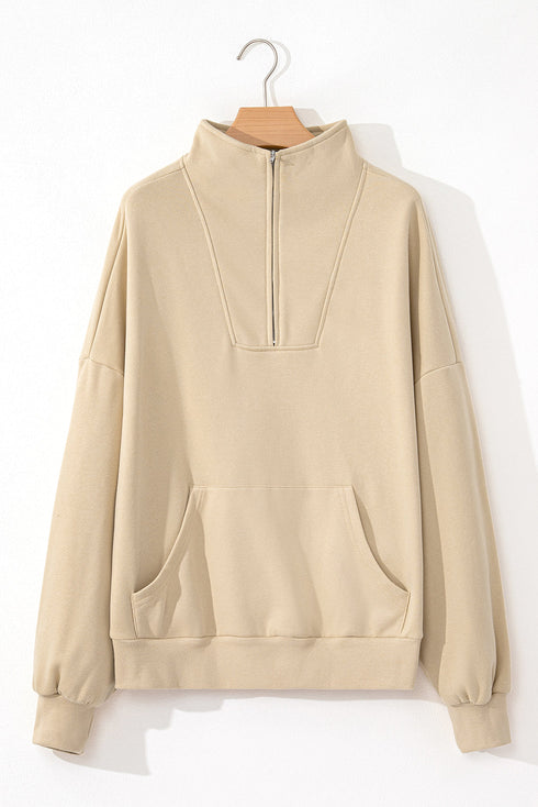 Relaxed Half Zip Kangaroo Pocket Pullover Sweatshirt