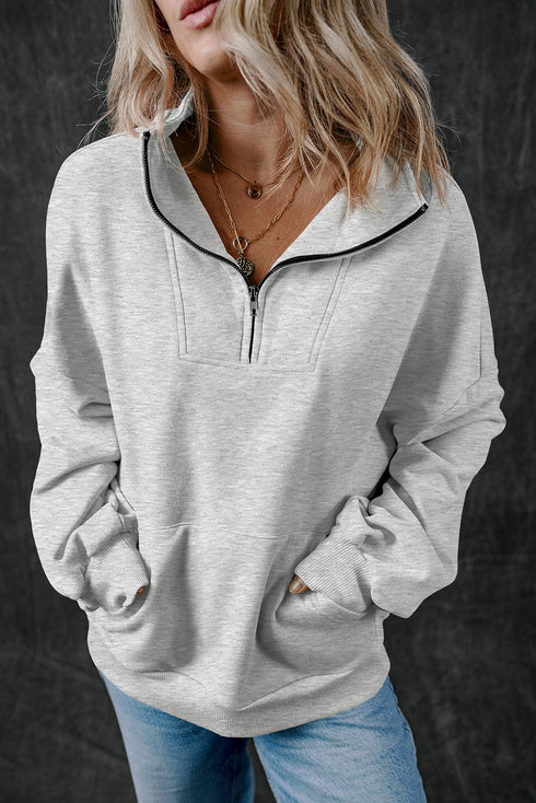 Relaxed Half Zip Kangaroo Pocket Pullover Sweatshirt