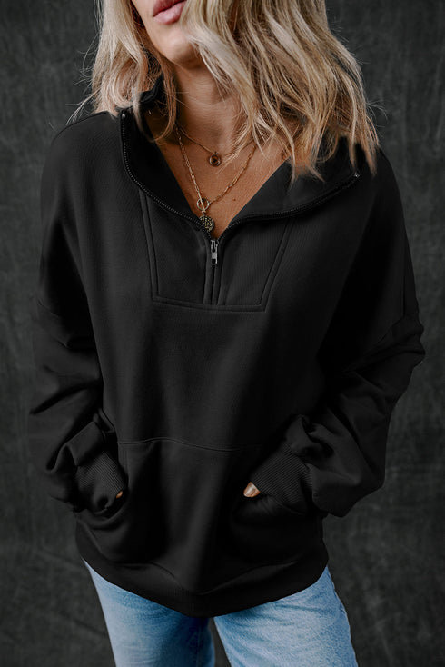 Relaxed Half Zip Kangaroo Pocket Pullover Sweatshirt