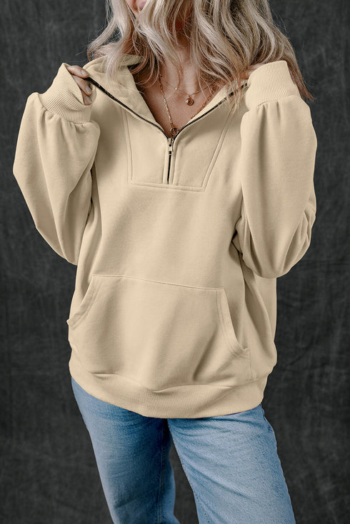 Relaxed Half Zip Kangaroo Pocket Pullover Sweatshirt