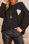 Relaxed Heart Motif Drop Shoulder Knit Sweater
