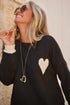 Relaxed Heart Motif Drop Shoulder Knit Sweater