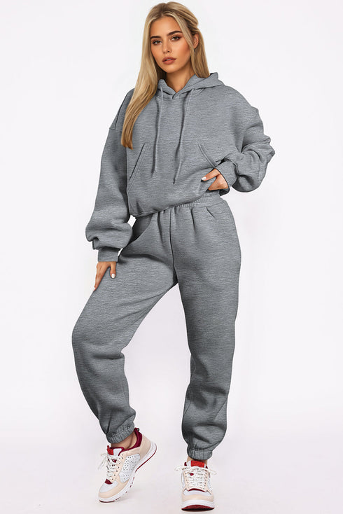 Relaxed Knit Hooded Crop And Jogger Lounge Set