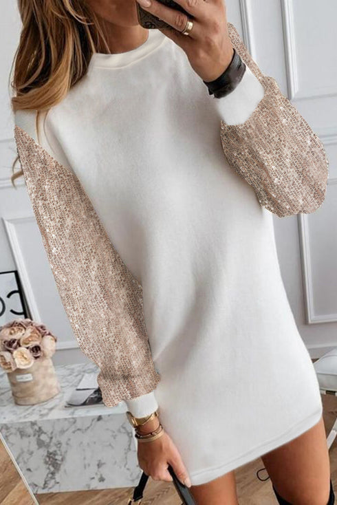 Relaxed Knit Sequin Bishop Sleeve Mini Dress
