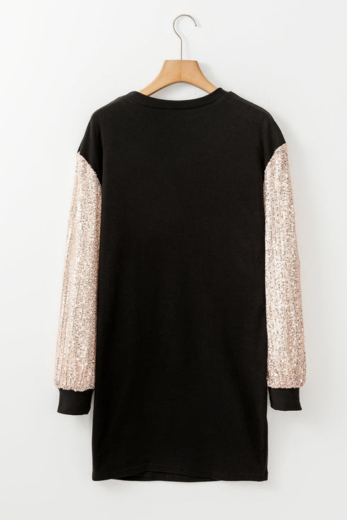 Relaxed Knit Sequin Bishop Sleeve Mini Dress