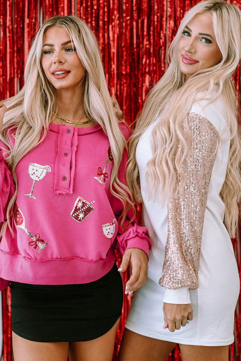 Relaxed Knit Sequin Bishop Sleeve Mini Dress