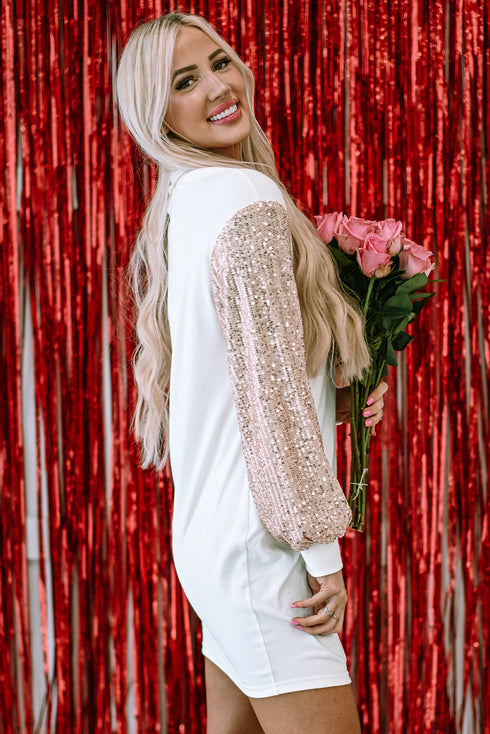 Relaxed Knit Sequin Bishop Sleeve Mini Dress