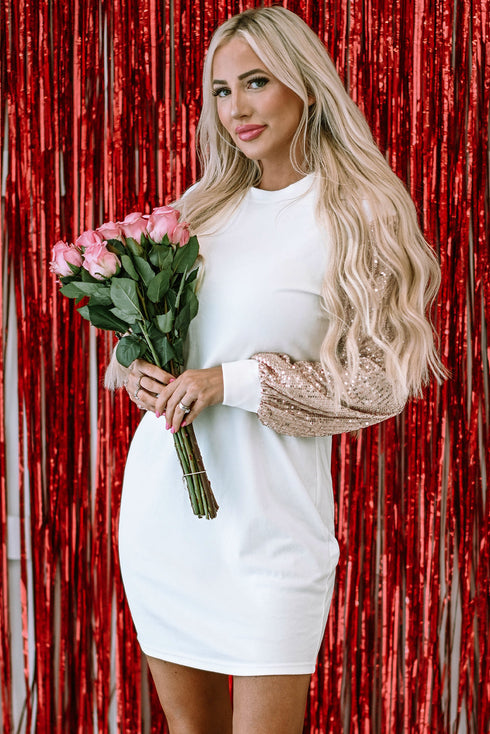 Relaxed Knit Sequin Bishop Sleeve Mini Dress
