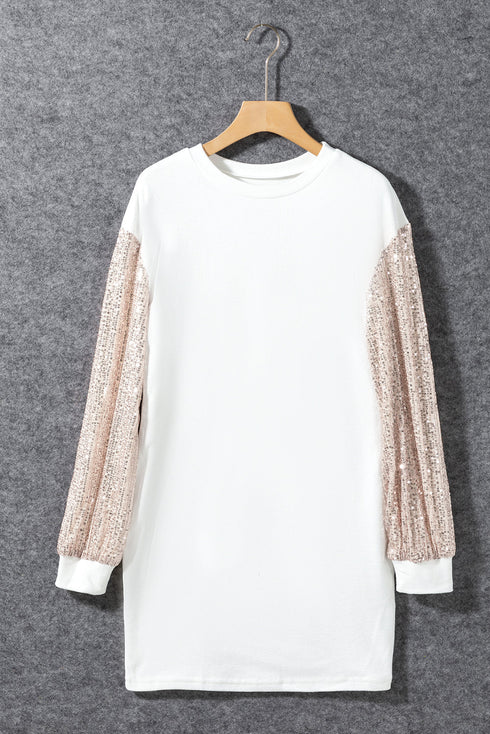 Relaxed Knit Sequin Bishop Sleeve Mini Dress