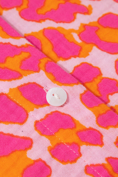 Relaxed Leopard Print Button Front Collared Shirt