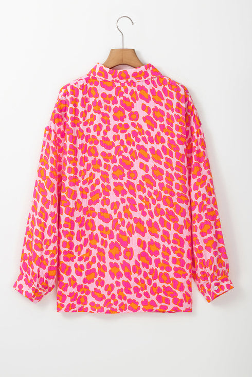 Relaxed Leopard Print Button Front Collared Shirt