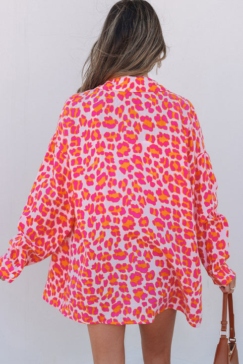 Relaxed Leopard Print Button Front Collared Shirt